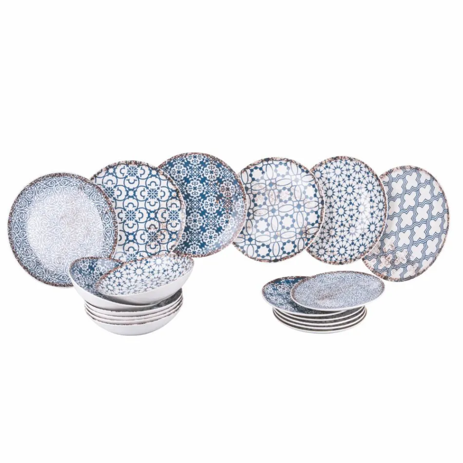 Serviço de Jantar em Porcelana de 18 Peças em 2 Acabamentos Diferentes - Jamais Viadurini