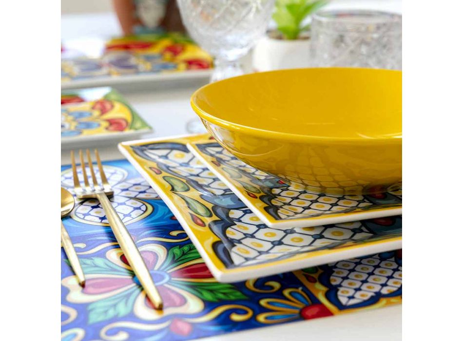 Prato de Jantar Colorido em Porcelana e Grés Serviço 18 Peças - Aztecas Viadurini