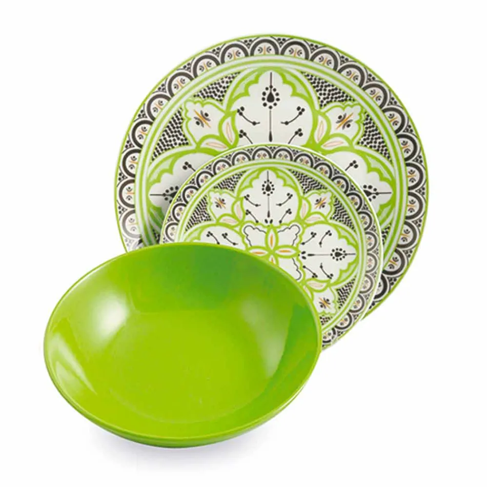 Serviço de Pratos Étnicos em Porcelana e Grés Colorido e Moderno 18 Peças - Fez Viadurini