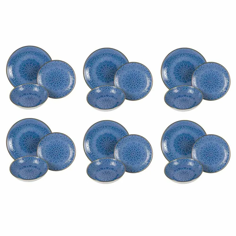 Serviço de Pratos em Hard Dolomite Grey, Light Blue ou Blue 18 Pieces - Arabian Viadurini