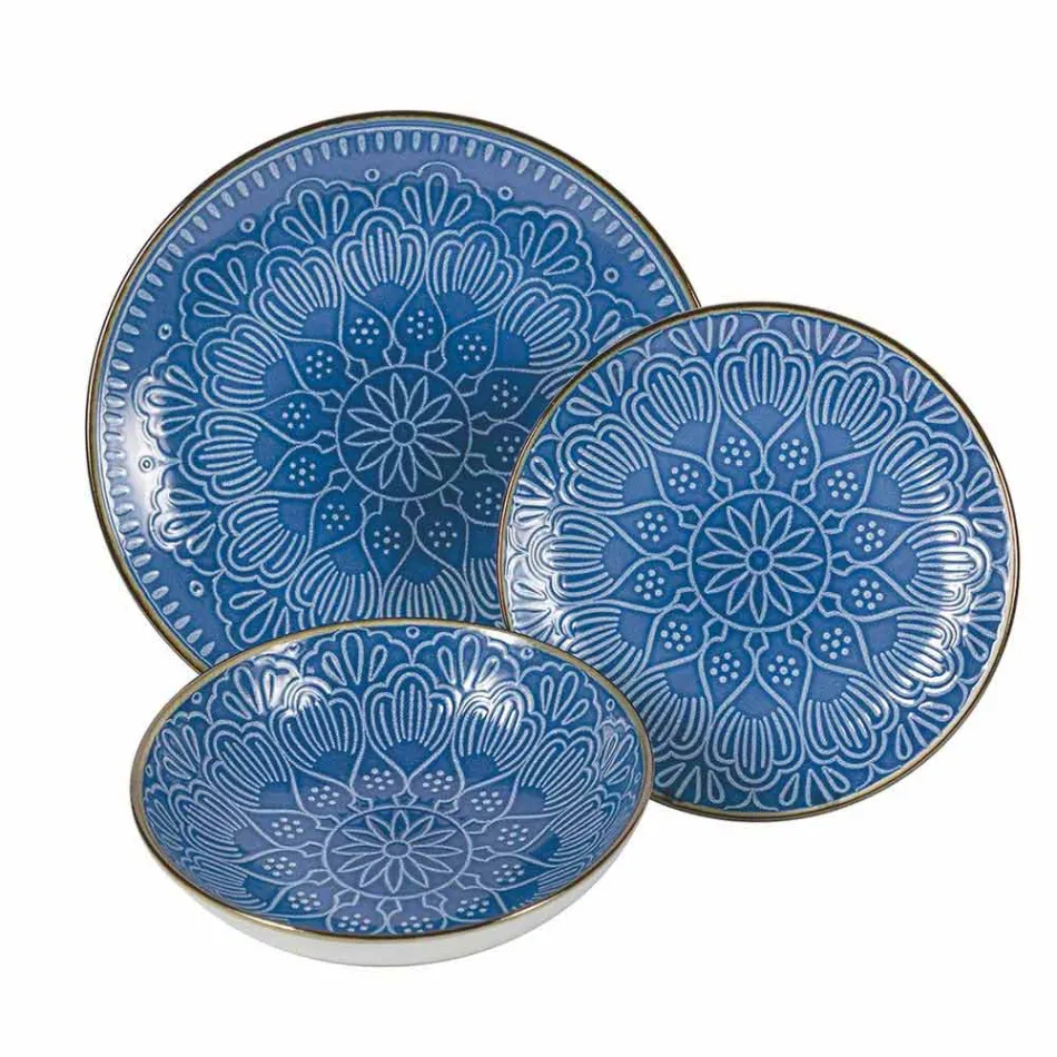 Serviço de Pratos em Hard Dolomite Grey, Light Blue ou Blue 18 Pieces - Arabian Viadurini