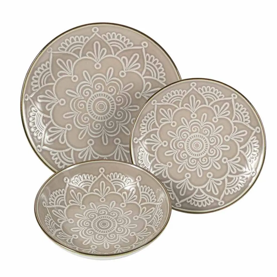 Serviço de Pratos em Hard Dolomite Grey, Light Blue ou Blue 18 Pieces - Arabian Viadurini