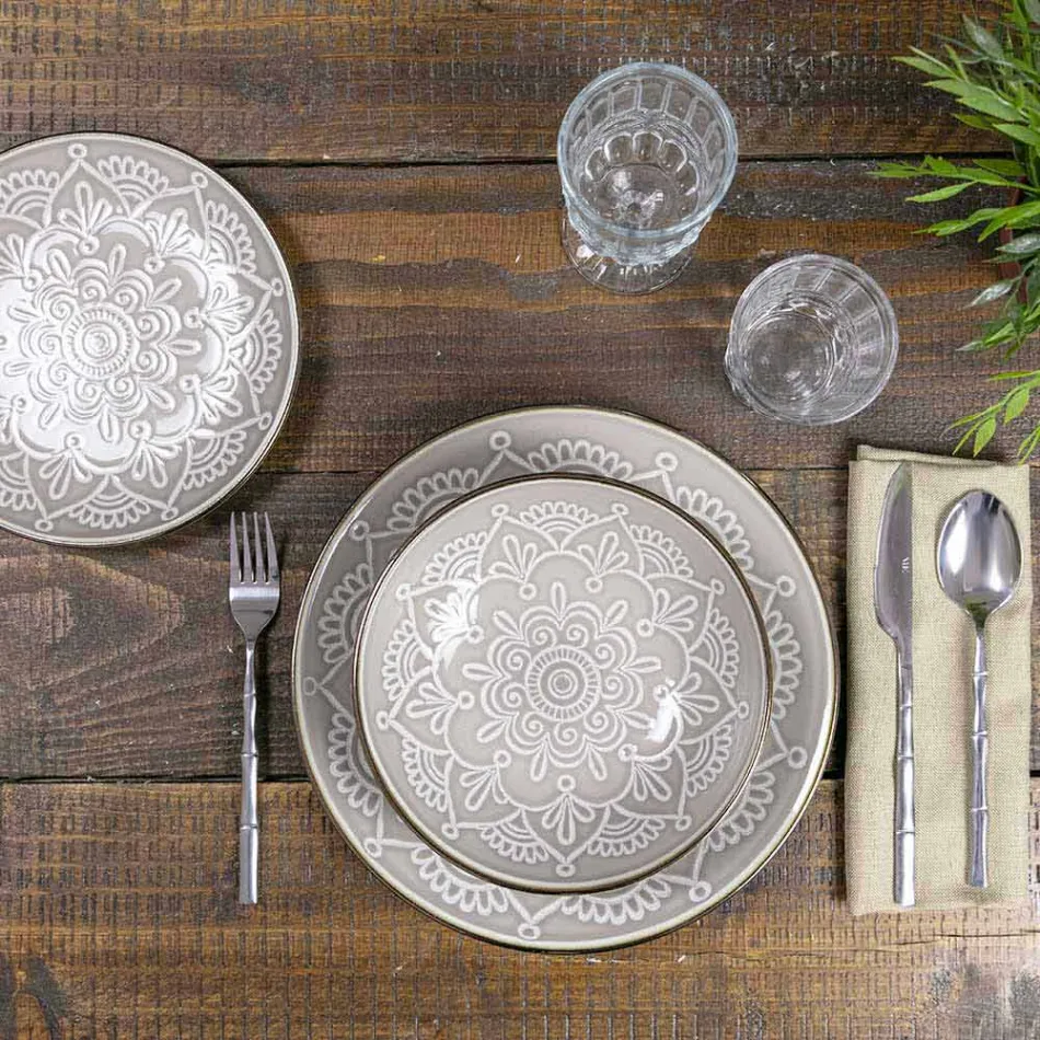 Serviço de Pratos em Hard Dolomite Grey, Light Blue ou Blue 18 Pieces - Arabian Viadurini