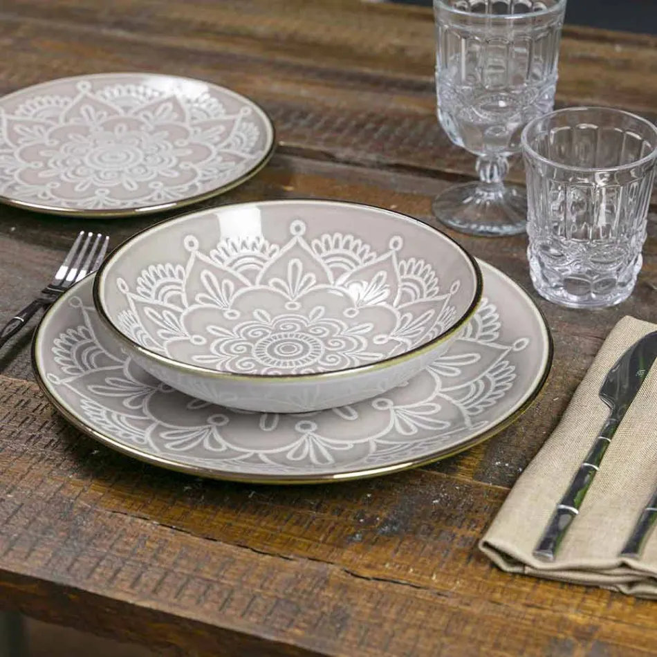 Serviço de Pratos em Hard Dolomite Grey, Light Blue ou Blue 18 Pieces - Arabian Viadurini