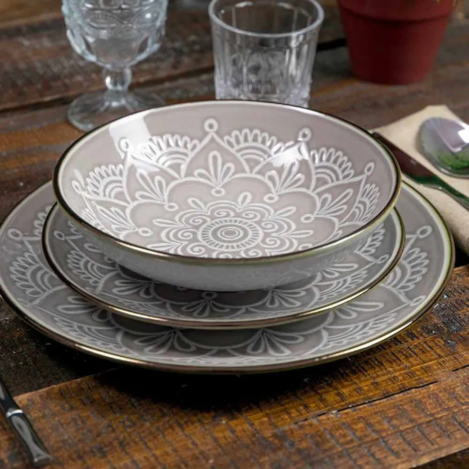 Serviço de Pratos em Hard Dolomite Grey, Light Blue ou Blue 18 Pieces - Arabian Viadurini