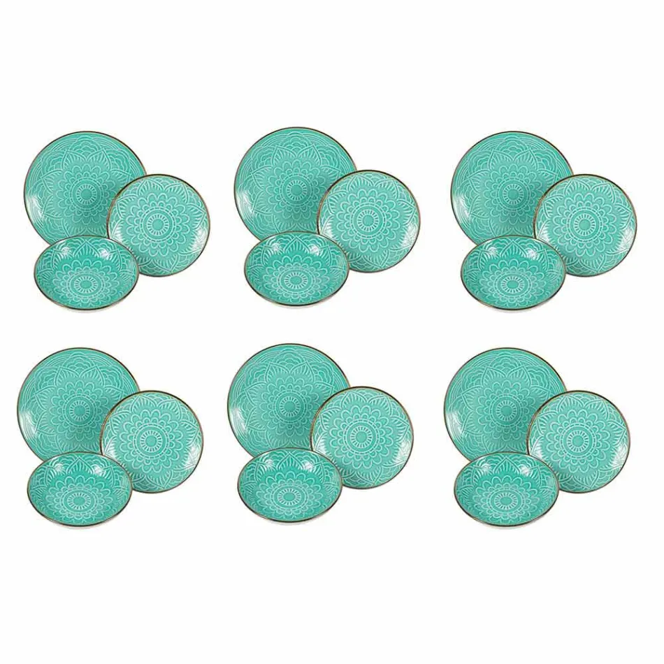 Serviço de Pratos em Hard Dolomite Grey, Light Blue ou Blue 18 Pieces - Arabian Viadurini