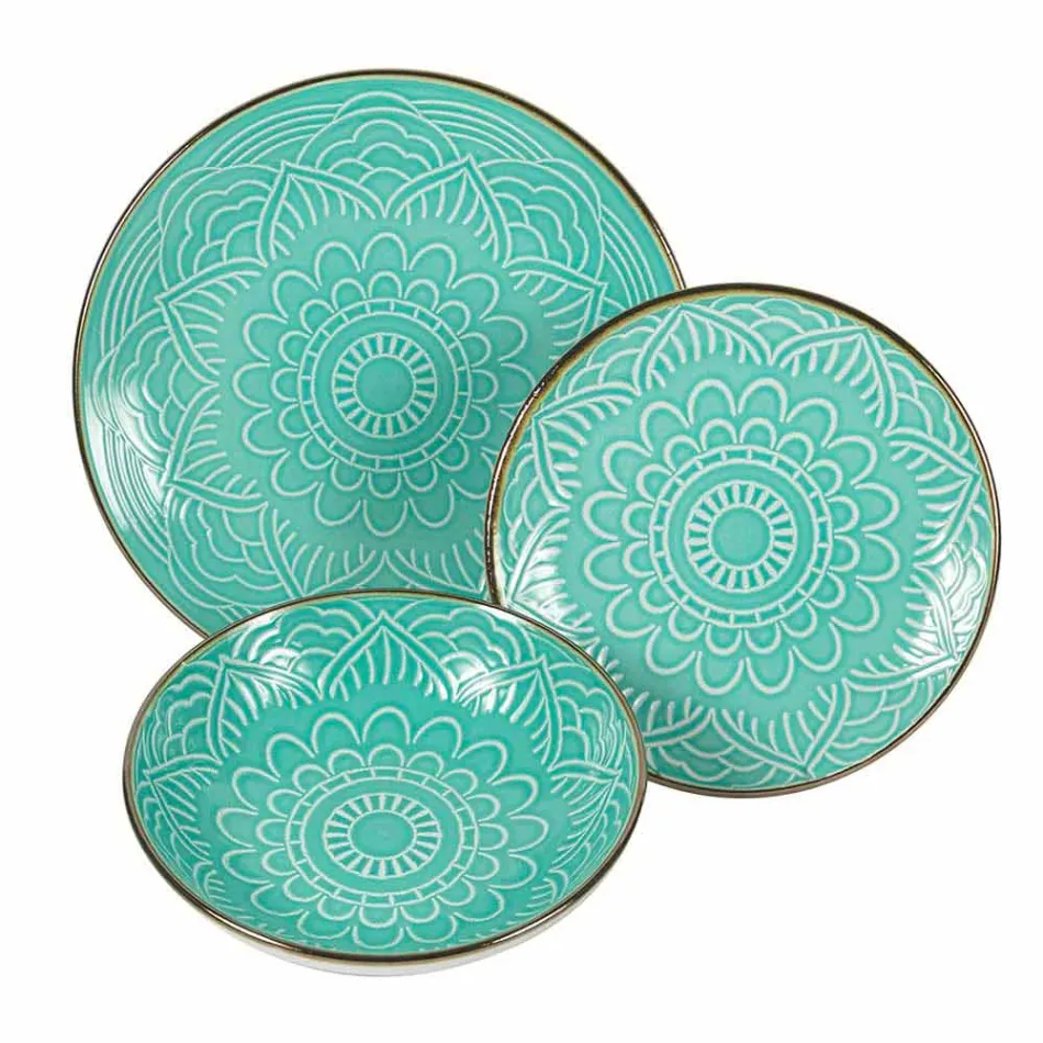 Serviço de Pratos em Hard Dolomite Grey, Light Blue ou Blue 18 Pieces - Arabian Viadurini