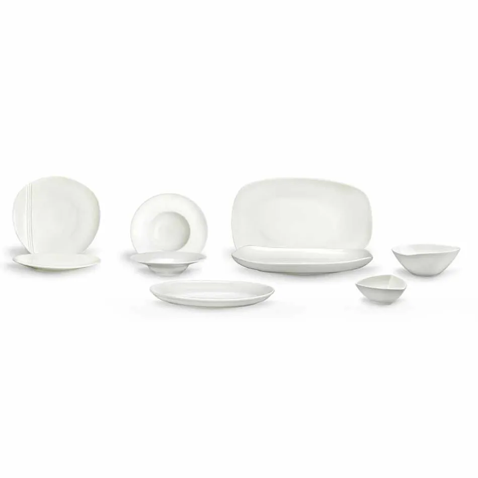 Louça de Porcelana Branca Conjunto 23 Peças Design Moderno e Elegante - Nalah Viadurini