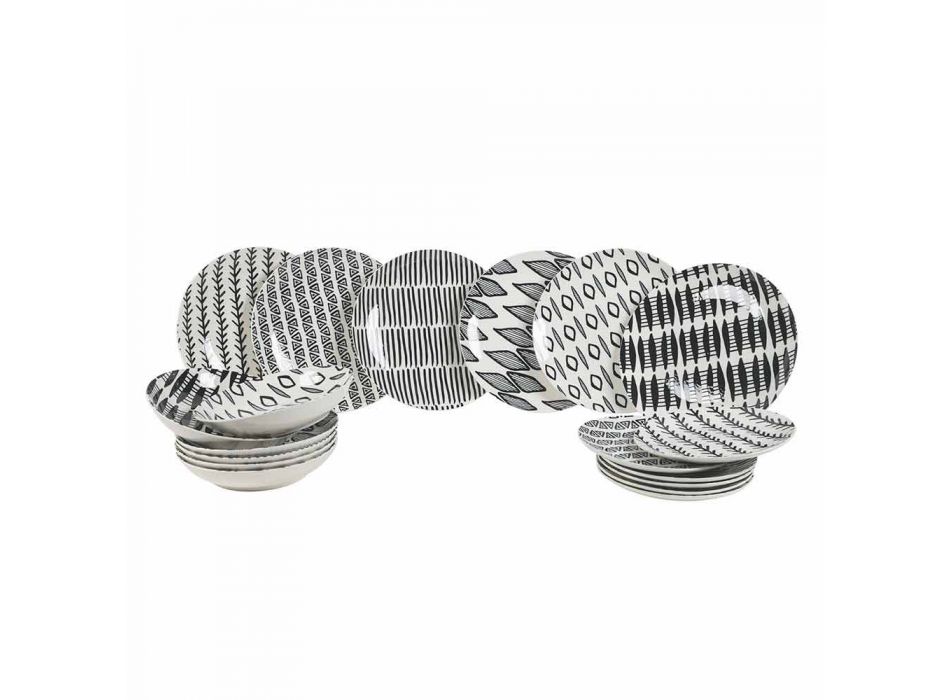 Conjunto de louças de porcelana preta e branca de design elegante com 18 peças - Tanzânia Viadurini