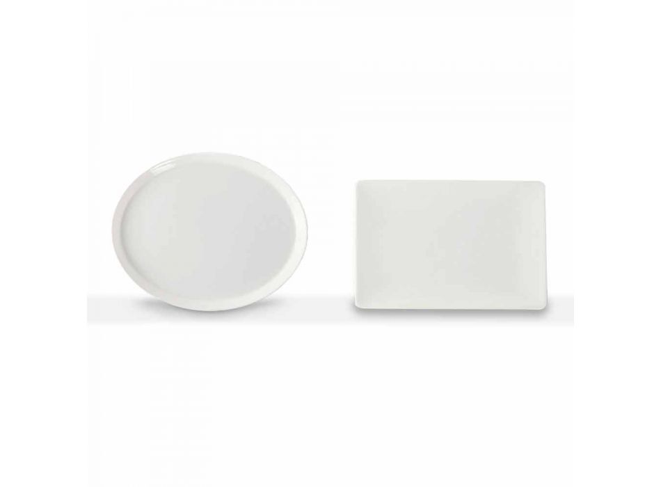 Conjunto de Pratos de Jantar Oval e Retangular Design 3 Peças em Porcelana - Egle Viadurini