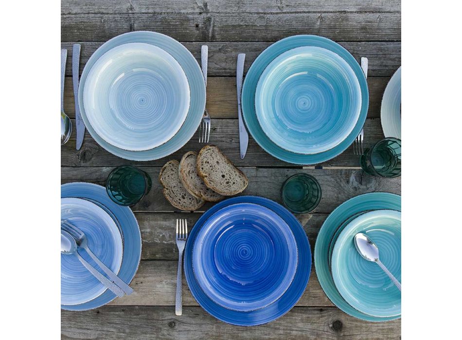 Conjunto de louça azul tons de mesa completa em grés 18 peças - Abruzzo4 Viadurini