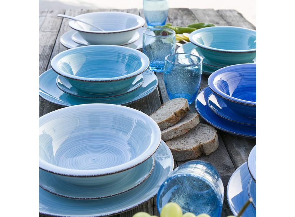 Conjunto de louça azul tons de mesa completa em grés 18 peças - Abruzzo4 Viadurini