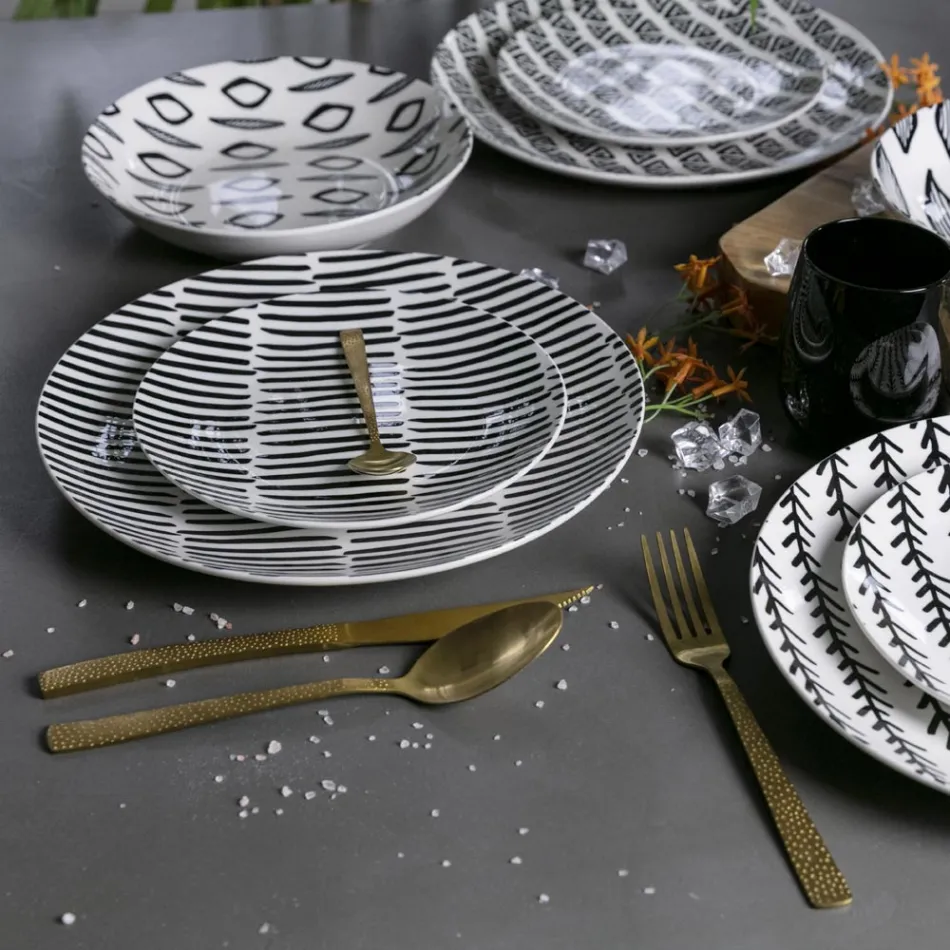 Conjunto de talheres de aço dourado cetim com efeito tartaruga 24 peças - pedra Viadurini