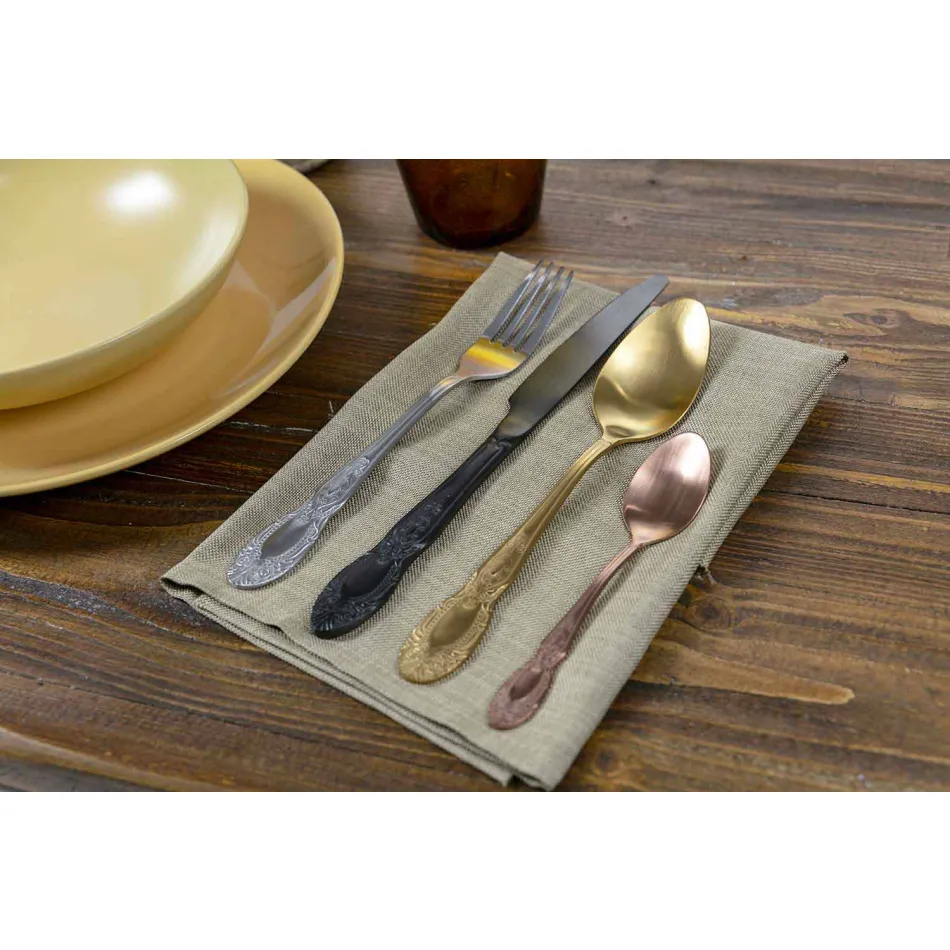 Talheres Conjunto Aço Cetim Colorido Completo 24 Peças Design - Fantasia Viadurini