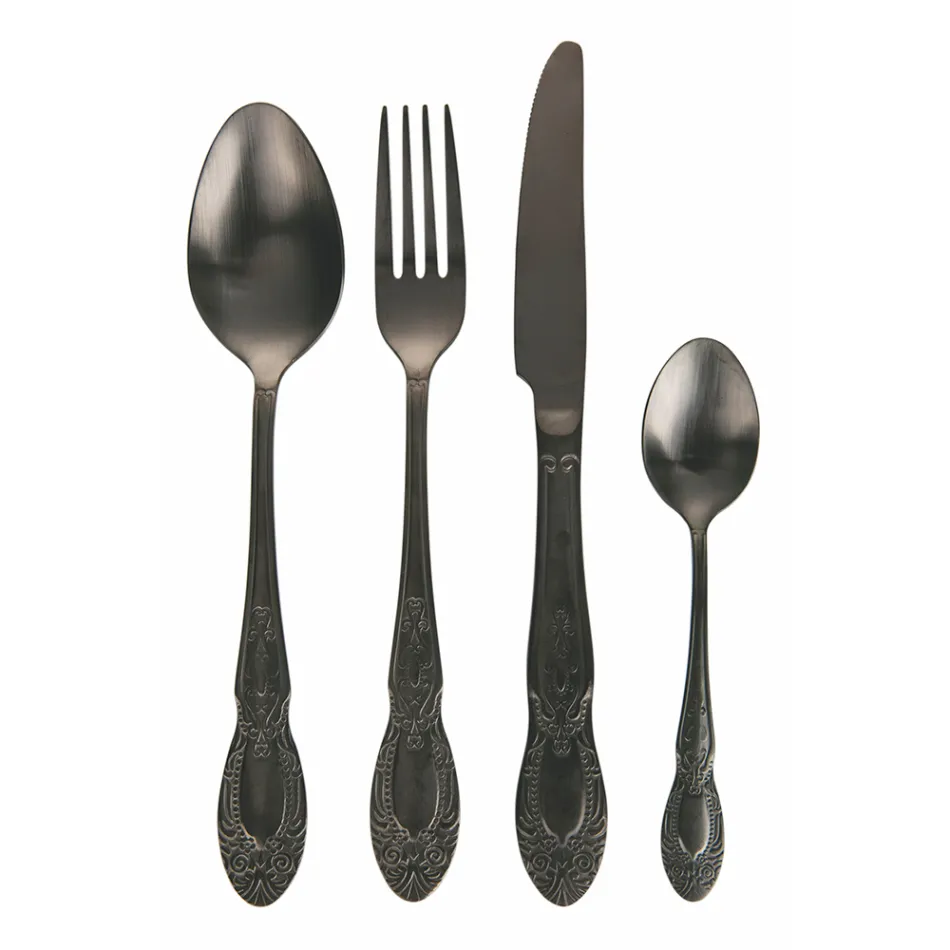 Conjunto de talheres de aço acetinado preto ou dourado com 24 peças - fantasia Viadurini