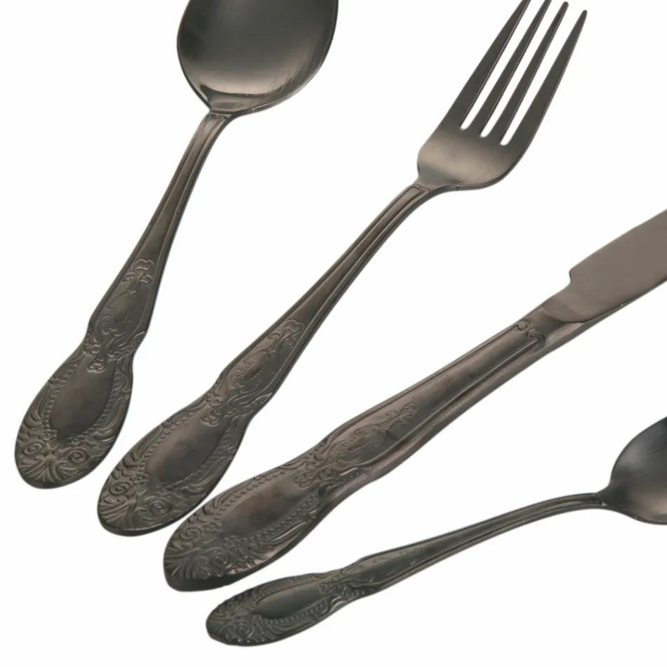 Conjunto de talheres de aço acetinado preto ou dourado com 24 peças - fantasia Viadurini
