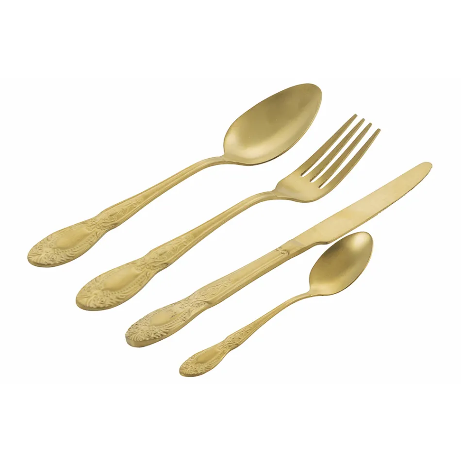 Conjunto de talheres de aço acetinado preto ou dourado com 24 peças - fantasia Viadurini