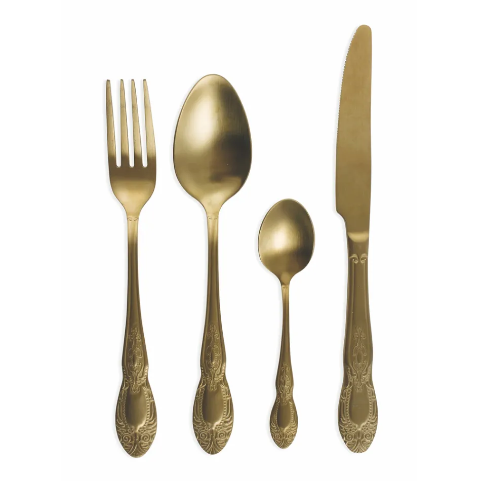 Conjunto de talheres de aço acetinado preto ou dourado com 24 peças - fantasia Viadurini