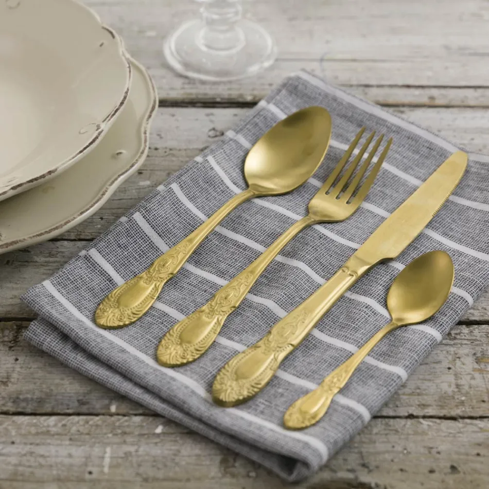 Conjunto de talheres de aço acetinado preto ou dourado com 24 peças - fantasia Viadurini