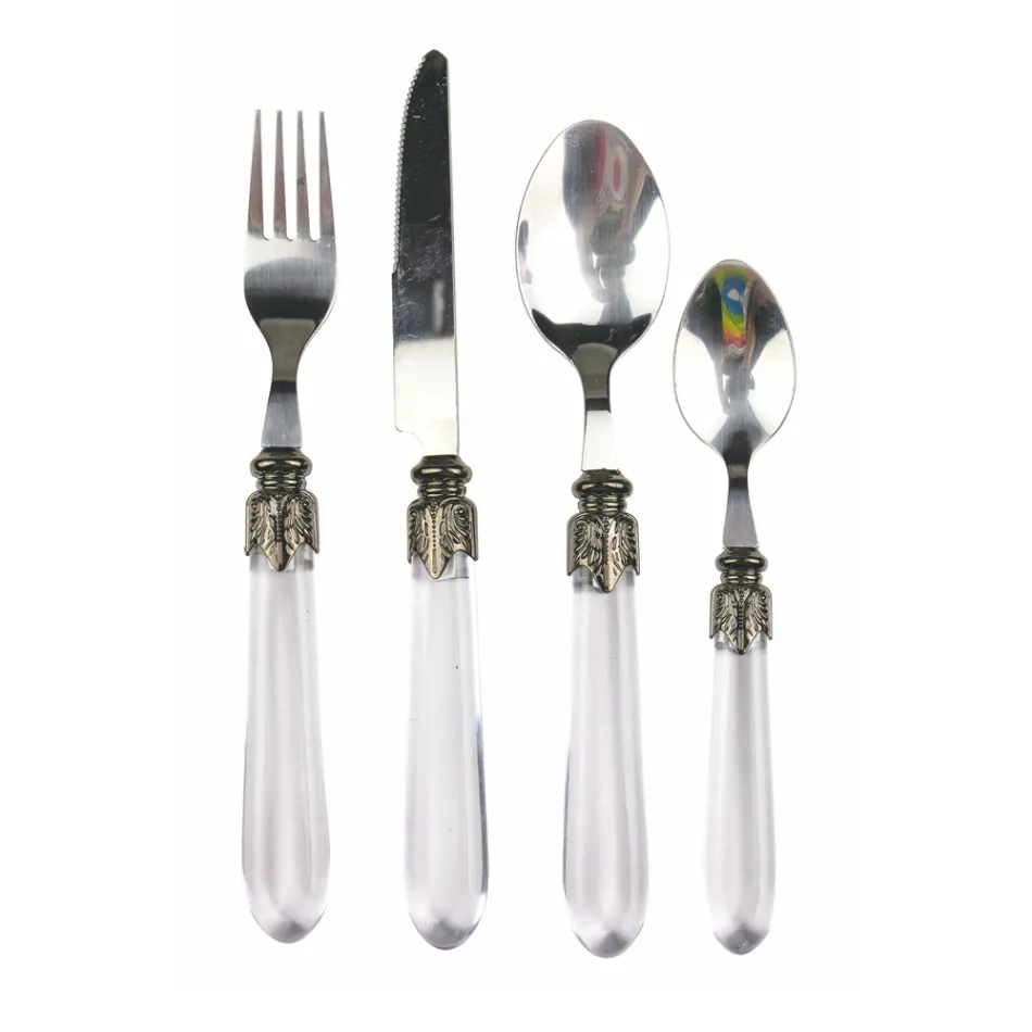 Conjunto de talheres de aço e cabo de plástico transparente 24 unidades - Palazzo Viadurini