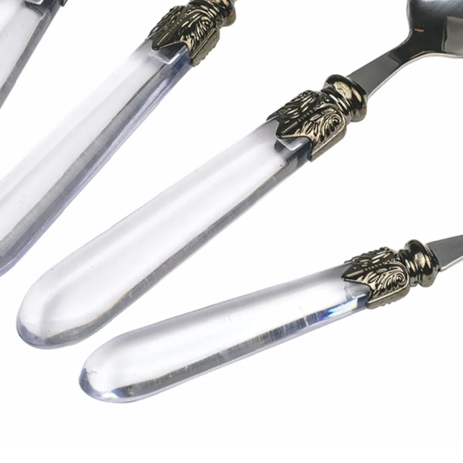 Conjunto de talheres de aço e cabo de plástico transparente 24 unidades - Palazzo Viadurini