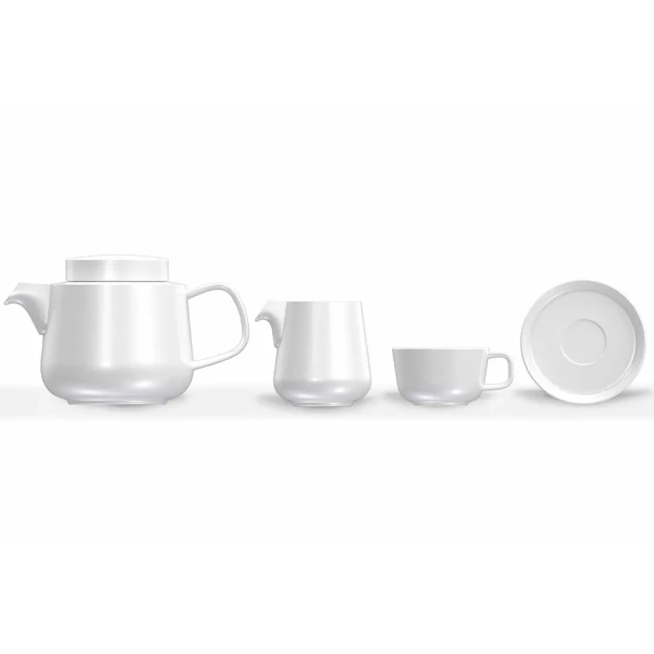 Serviço de xícaras e pires com bule de porcelana e jarro de leite 14 peças - Ártico Viadurini