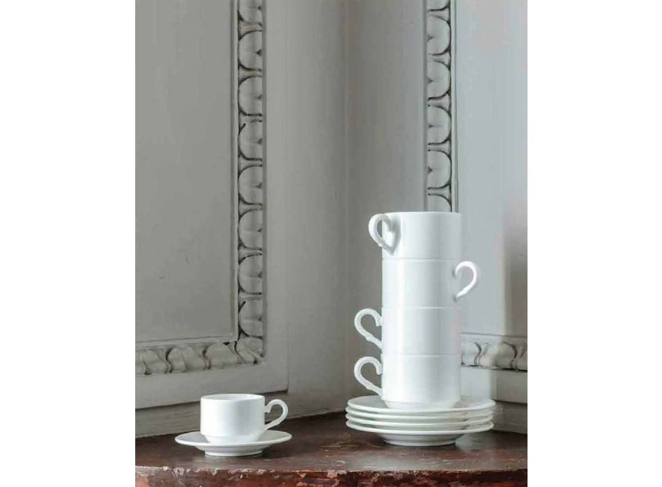 Conjunto de Chávena de Café em Porcelana Branca Empilhável 15 Peças - Samantha Viadurini