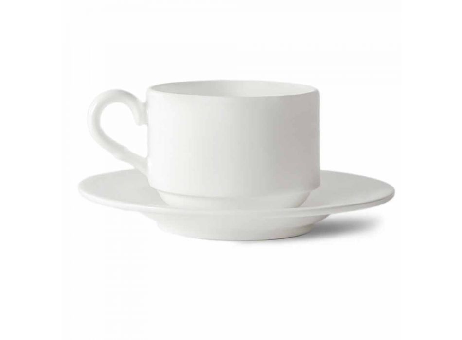 Conjunto de Chávena de Café em Porcelana Branca Empilhável 15 Peças - Samantha Viadurini