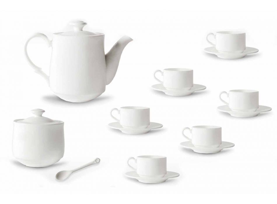 Conjunto de xícaras de café em porcelana branca com design empilhável 15 peças - Samantha Viadurini