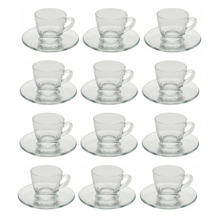 Serviço de xícara de café de vidro transparente com pires 12 peças - Elettra Viadurini