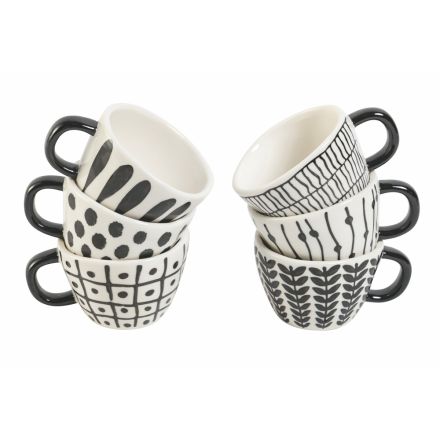 Serviço de copos de café em grés com decorações tribais pretas 12 peças - Tribu Viadurini