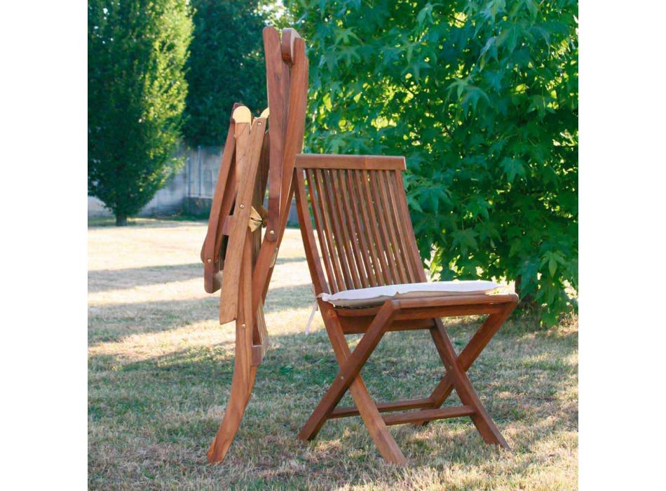Conjunto de 2 cadeiras dobráveis de teca para jardim Viadurini
