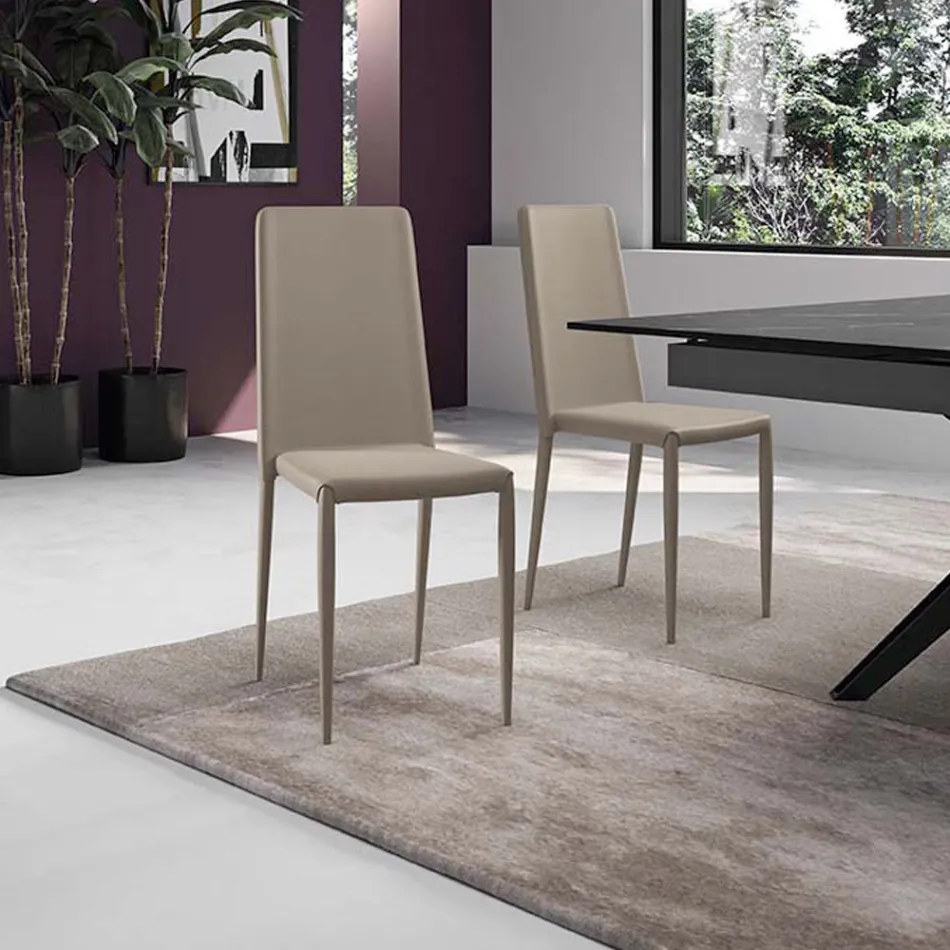 Conjunto de 4 cadeiras modernas em couro ecológico branco, cinza ou cinza-pombo - Dora Viadurini