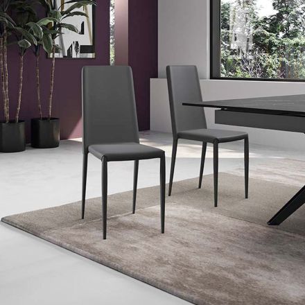 Conjunto de 4 cadeiras modernas em couro ecológico branco, cinza ou cinza-pombo - Dora Viadurini
