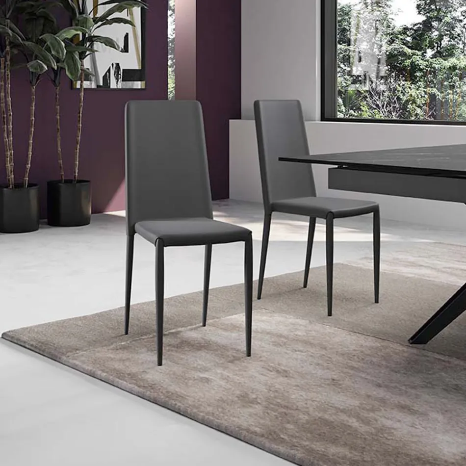 Conjunto de 4 cadeiras modernas em couro ecológico branco, cinza ou cinza-pombo - Dora Viadurini