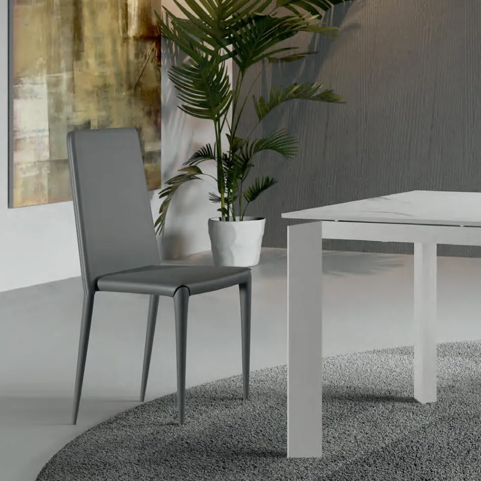 Conjunto de 4 cadeiras modernas em couro ecológico branco, cinza ou cinza-pombo - Dora Viadurini