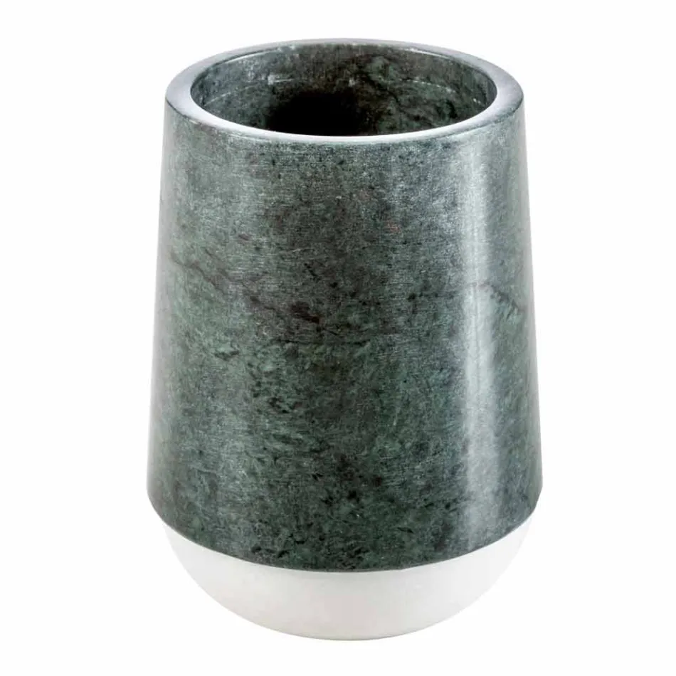 Os acessórios modernos do banheiro ajustaram-se no mármore verde salpicado de Bombei Viadurini