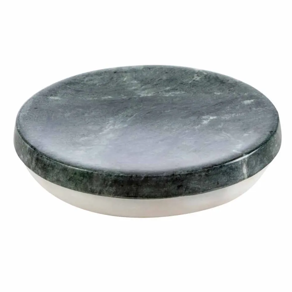 Os acessórios modernos do banheiro ajustaram-se no mármore verde salpicado de Bombei Viadurini