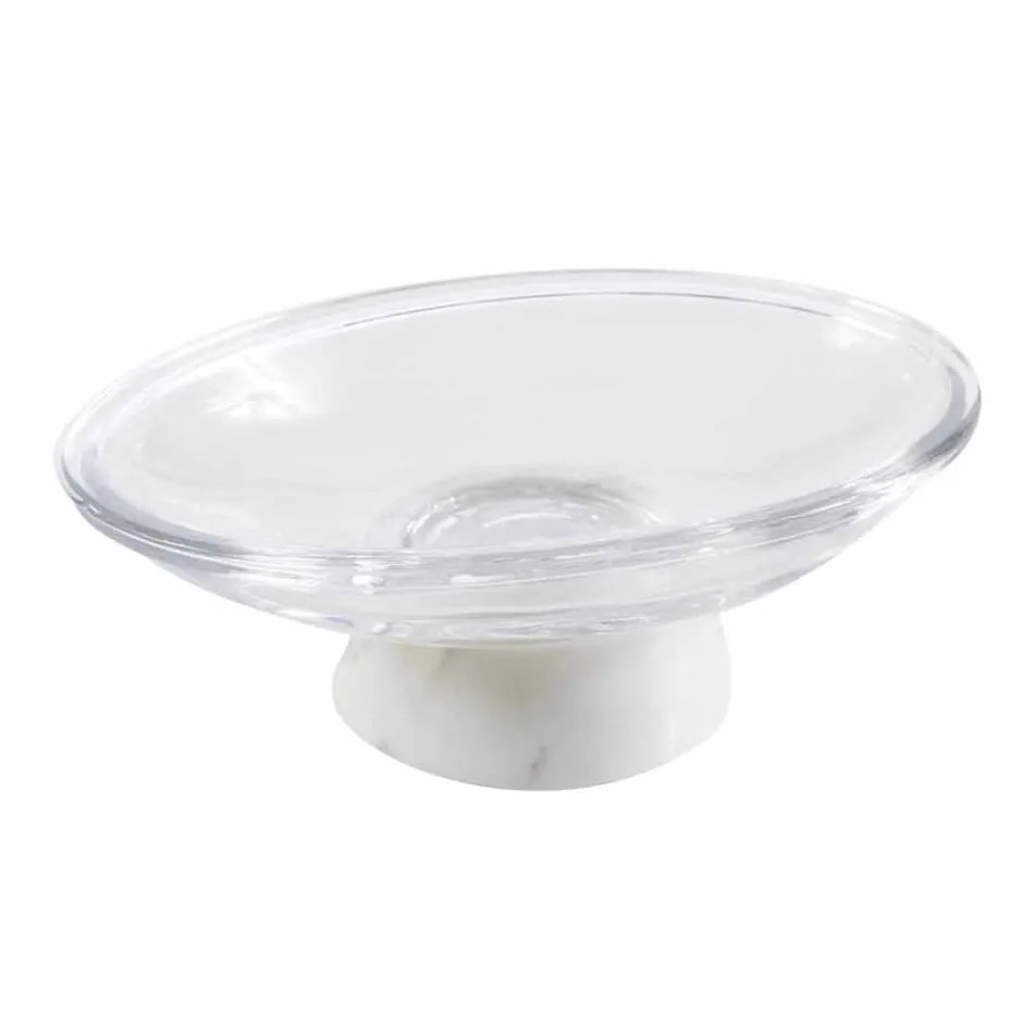 Os acessórios modernos do banheiro ajustaram-se no mármore de Calacatta e no vidro de Carona Viadurini