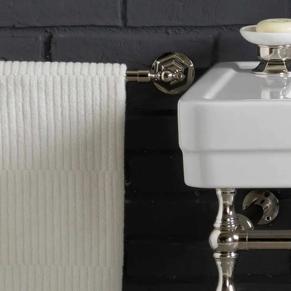 Conjunto de banho com console duplo de cerâmica branca na estrutura Linear Viadurini