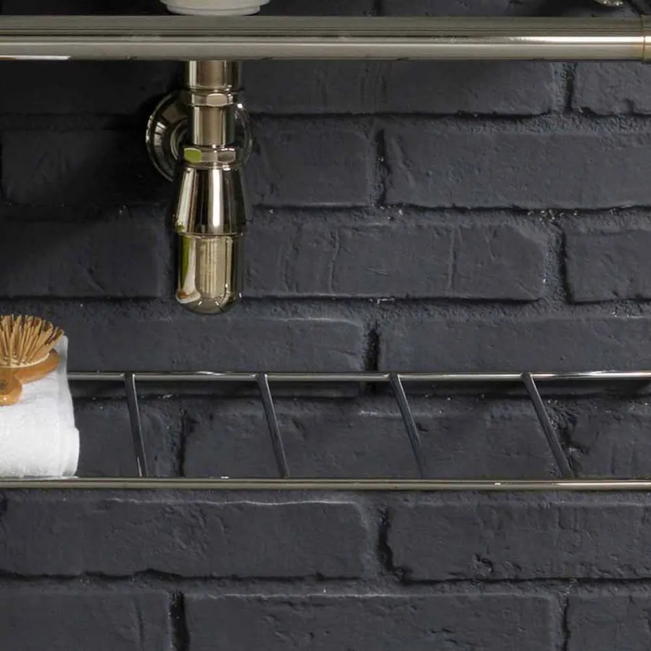 Conjunto de banho com console duplo de cerâmica branca na estrutura Linear Viadurini