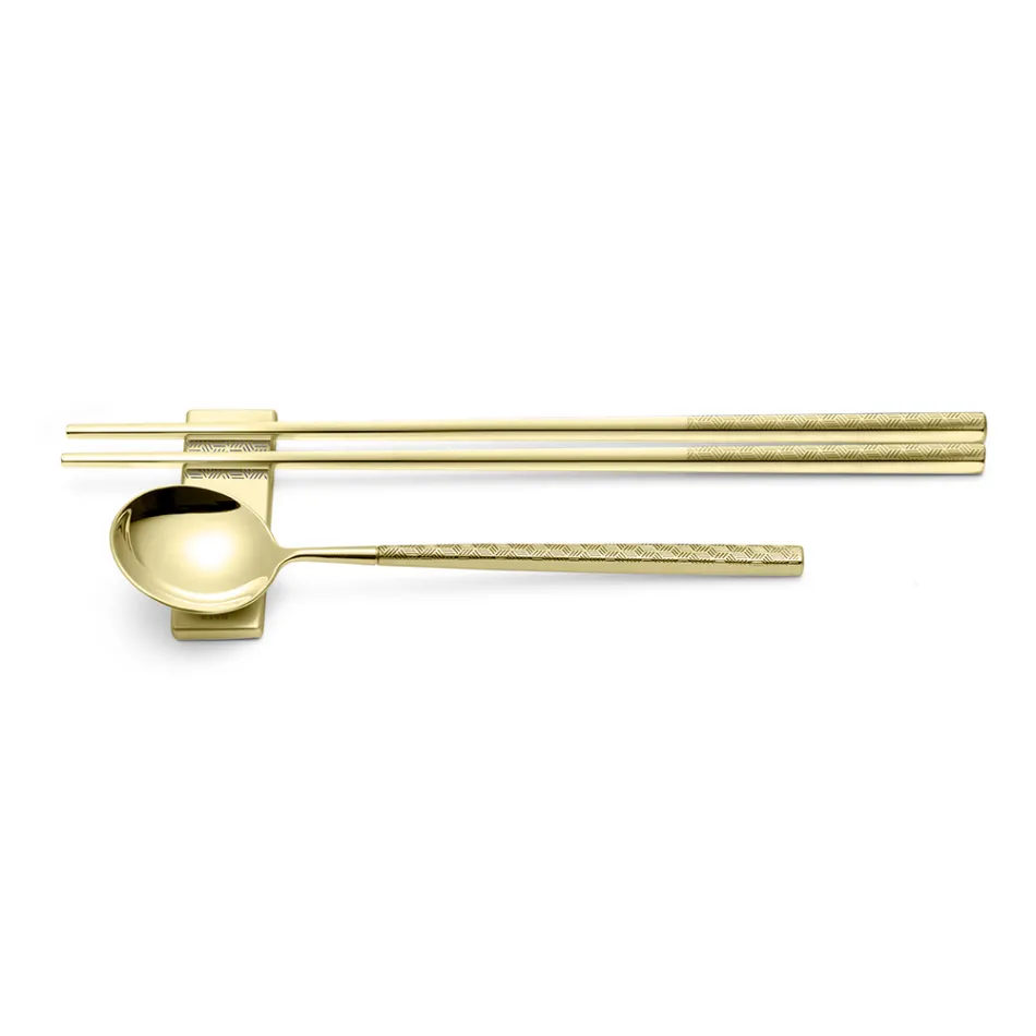 Conjunto Composto por Colher de Fruta, Pauzinhos e Descanso para Talheres com Origami - Osaka Viadurini