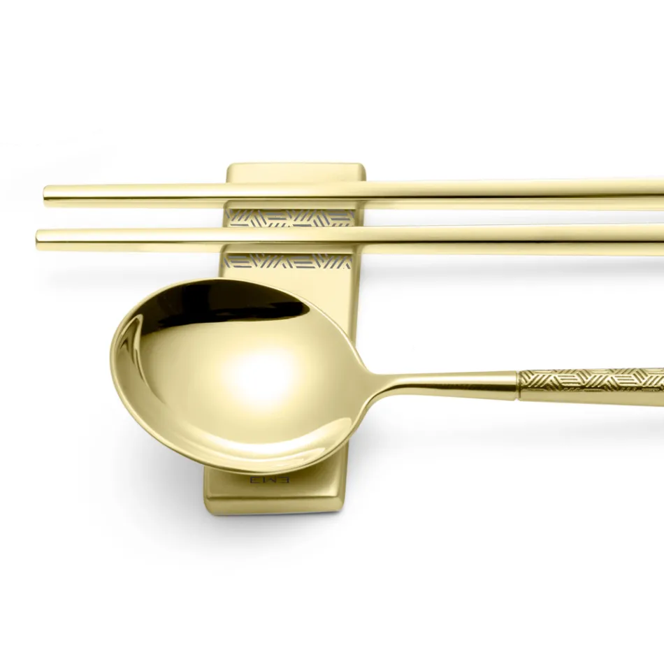 Conjunto Composto por Colher de Fruta, Pauzinhos e Descanso para Talheres com Origami - Osaka Viadurini