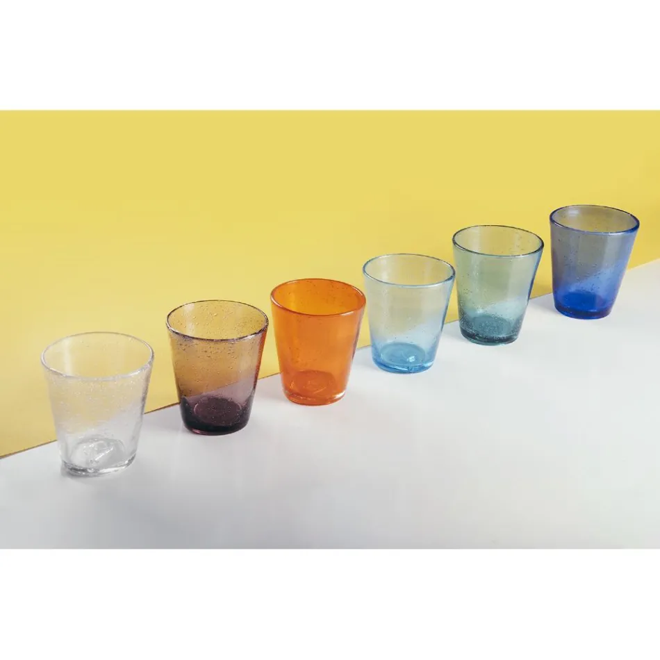 Conjunto de 12 copos de 330 ml em pasta de vidro soprado colorido - Spilla Viadurini