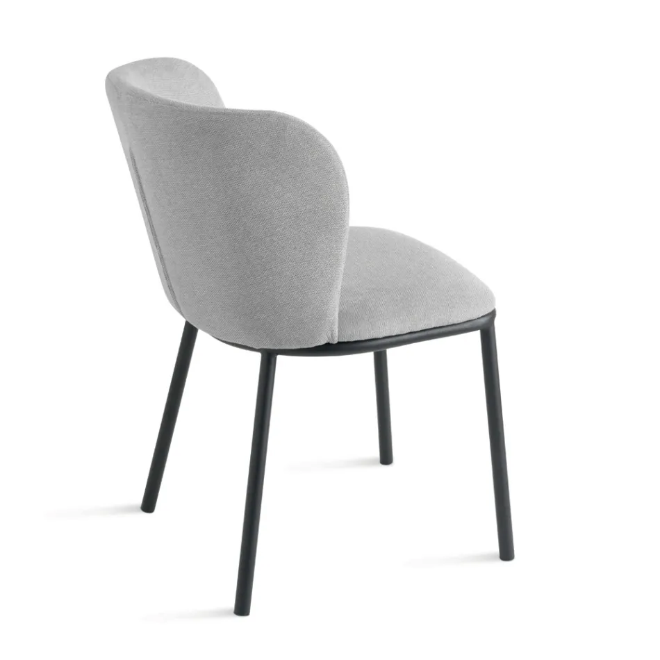 Conjunto de 2 cadeiras estofadas em tecido com estrutura de metal pintado - Leandra Viadurini