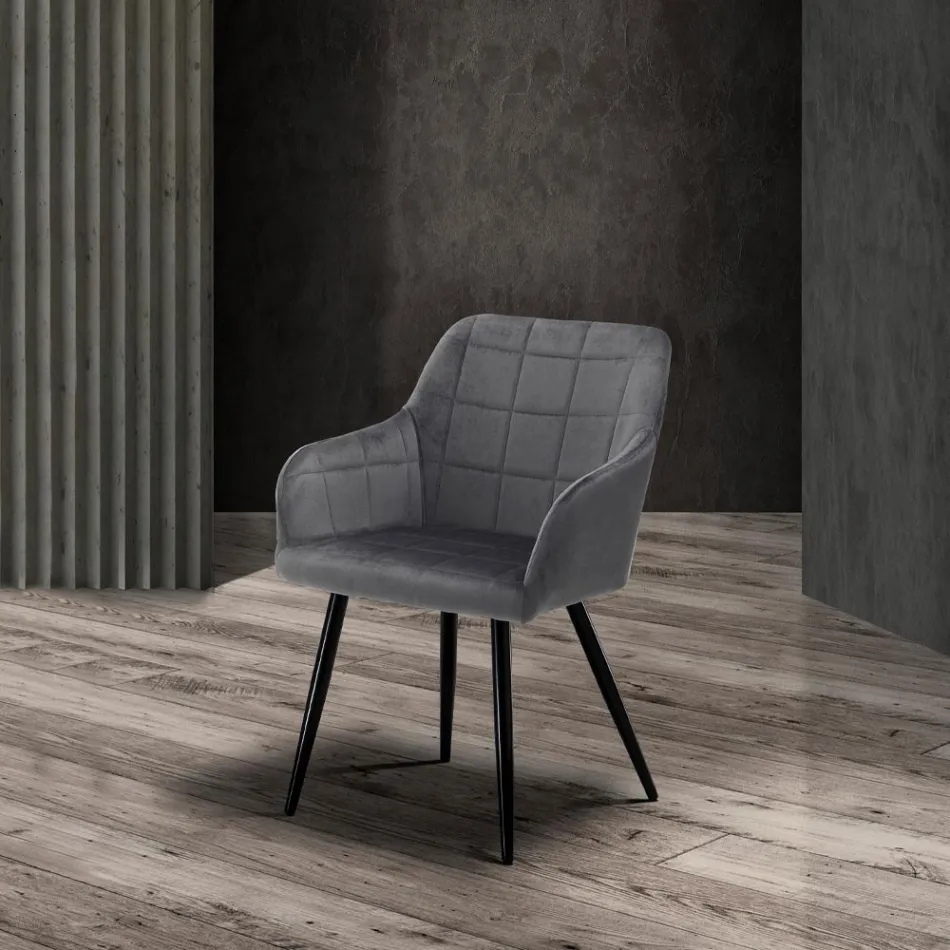 Conjunto de 2 Cadeiras em Tecido Efeito Veludo - Plutônio Viadurini