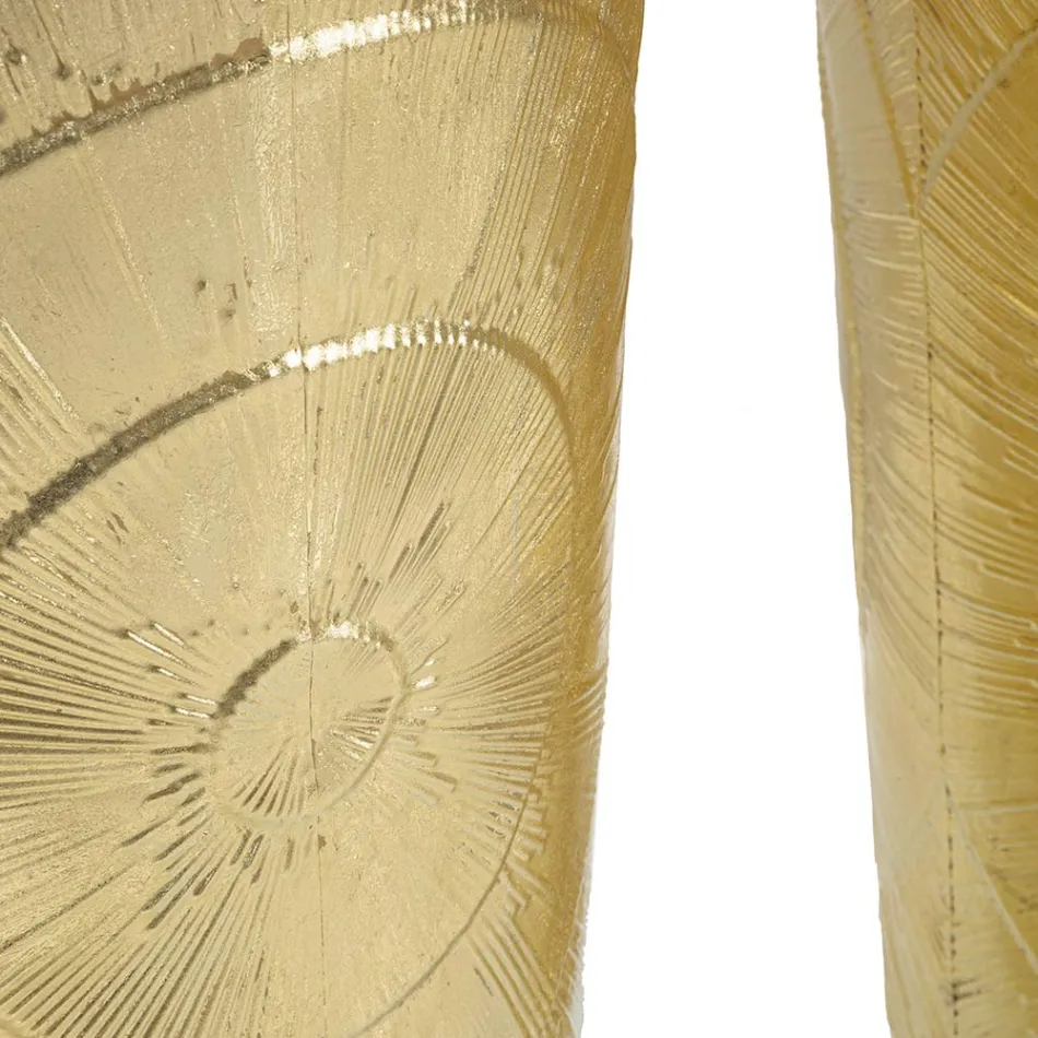 Conjunto de 3 vasos de ferro dourado com decorações circulares em relevo - Walter Viadurini