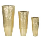 Conjunto de 3 vasos de ferro dourado com decorações circulares em relevo - Walter Viadurini