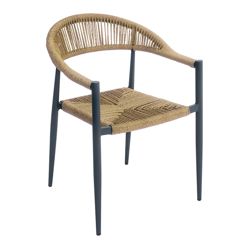 Conjunto de 4 poltronas de alumínio e vime trançado - Tavira Viadurini