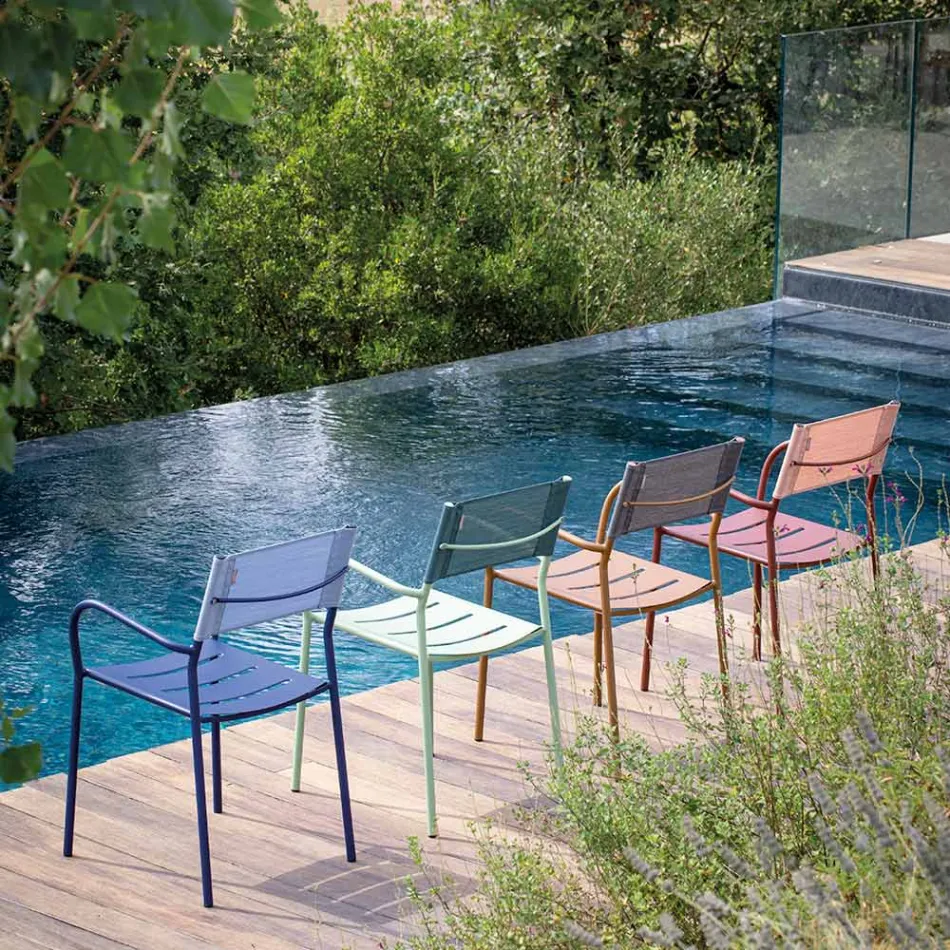 Conjunto de 4 cadeiras de jardim em metal galvanizado e batyline - Prestigio Viadurini